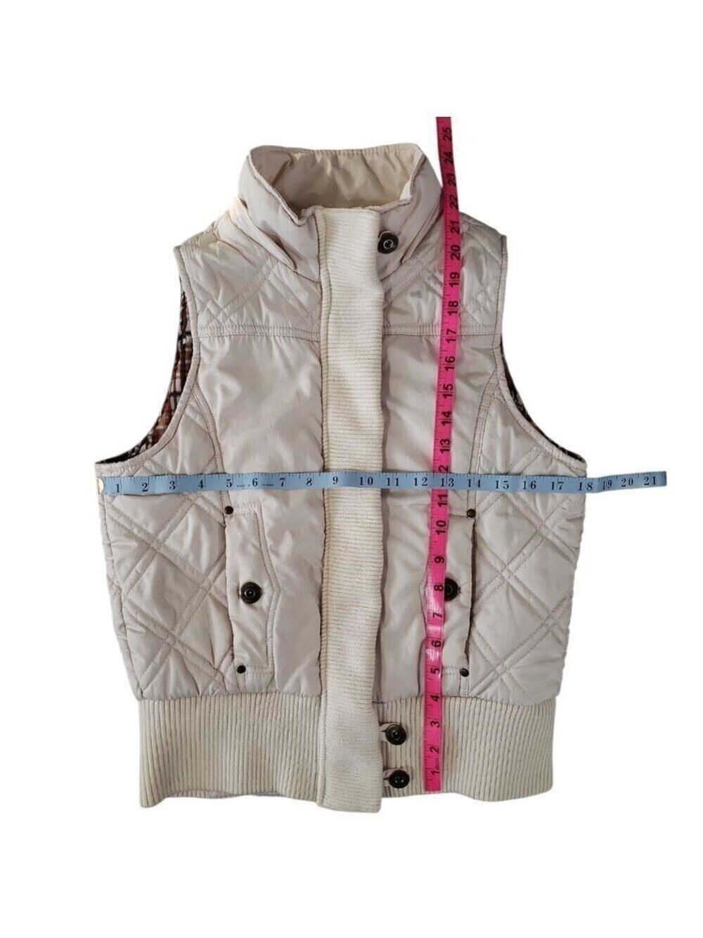Dollhouse Womens Beige Quilted Puffer Vest Plaid Lining Size M - Picture 8 of 9